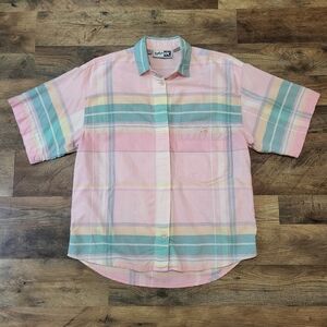 Vintage 80's Krazy Kat Women's Pink Pastel Short Sleeve Buttondown Shirt Size S
